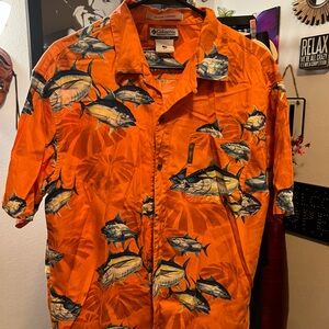 Columbia Bright Orange Shirt with Fish Design